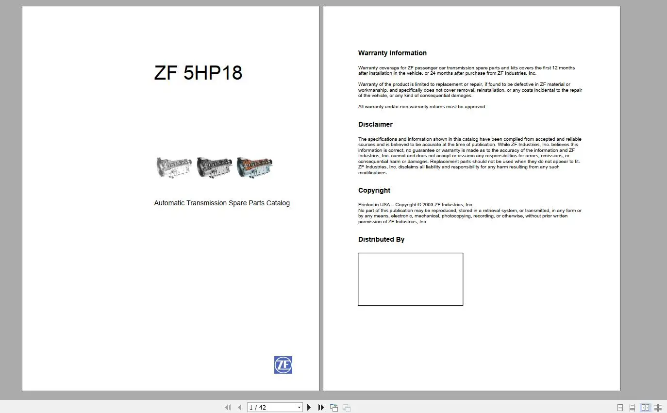 For ZF Transmissions All Models Full Set Manuals 2020 DVD