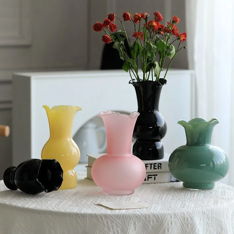 Retro Romantic Glass Vase Hydroponic Flower Arrangement Decoration Item Home Livingroom Table Ornaments Office Hotel Accessories