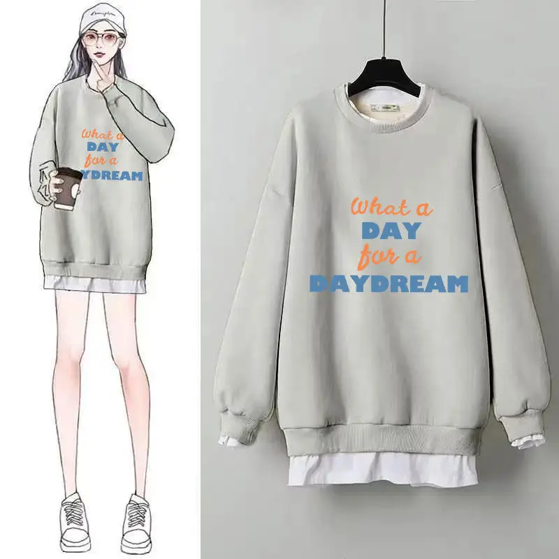 

Women'S Sweatshirts Woman Tops Printed Stylish Black Gray Skateboard Pocket Geometric Knit Fabric Slight Stretch Regular Y2K