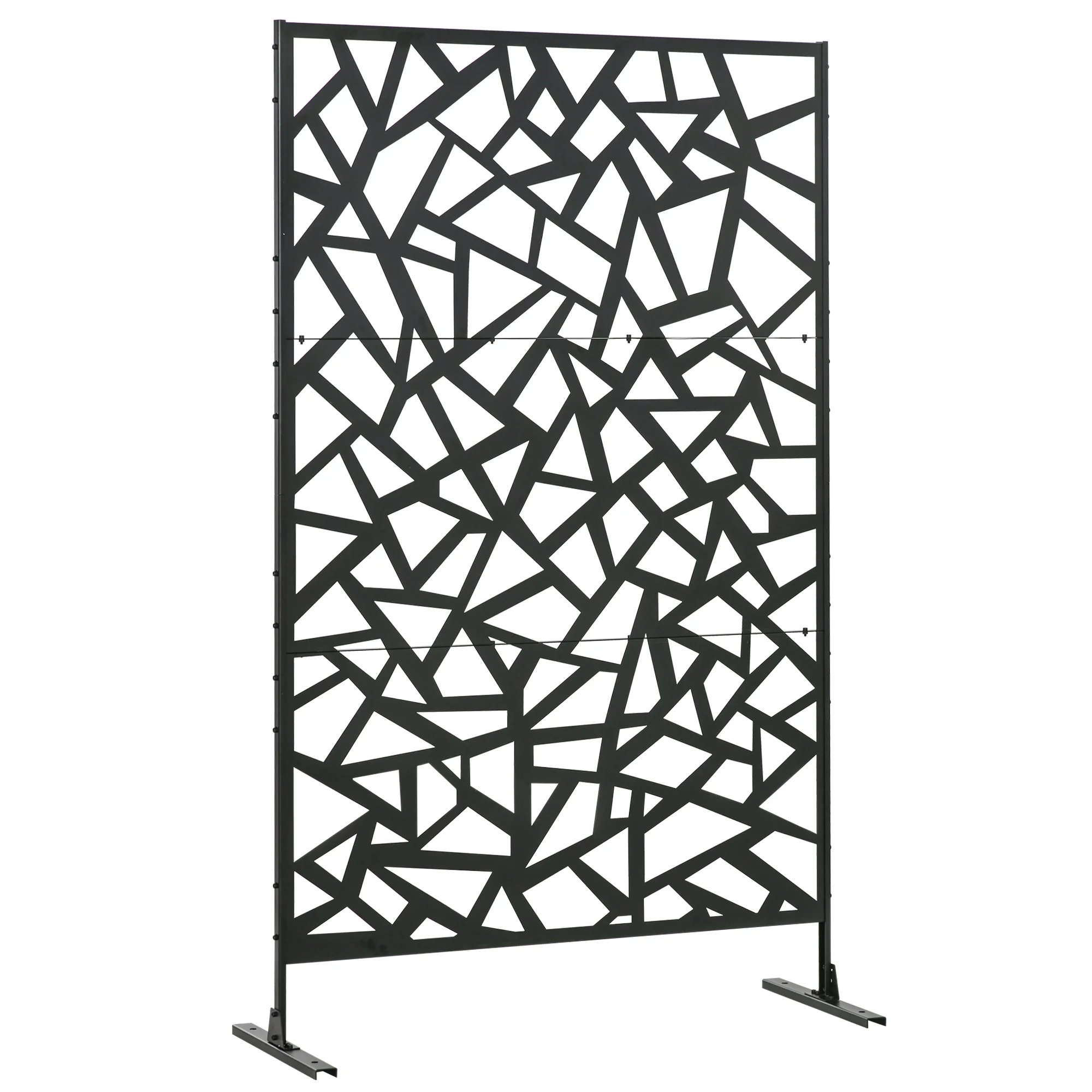 Pantalla de privacidad decorativa para balcón, diseño geométrico recortado, acero, 122 x 45 x 198 cm, negro