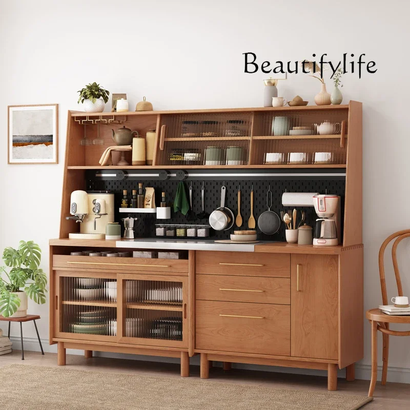 Nordic solid wood dining side cabinet, living room tea and wine cabinet against the wall, cupboard, multi-functional locker