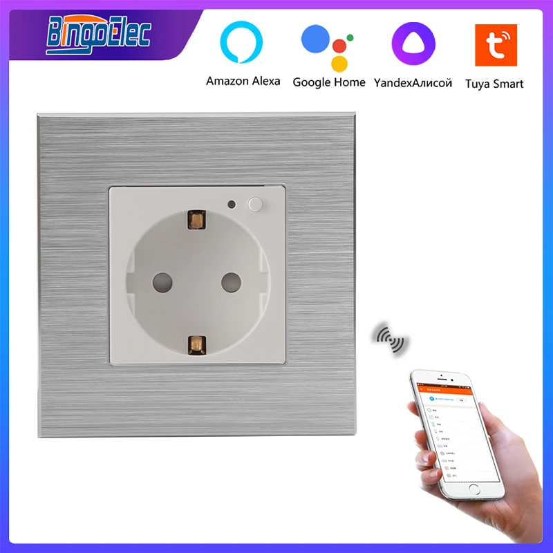 

Bingoelec TUYA WIFI EU Standard Single Smart Sockets Aluminum Panel 16A Double Smart Outlet Triple Wall Power Socket