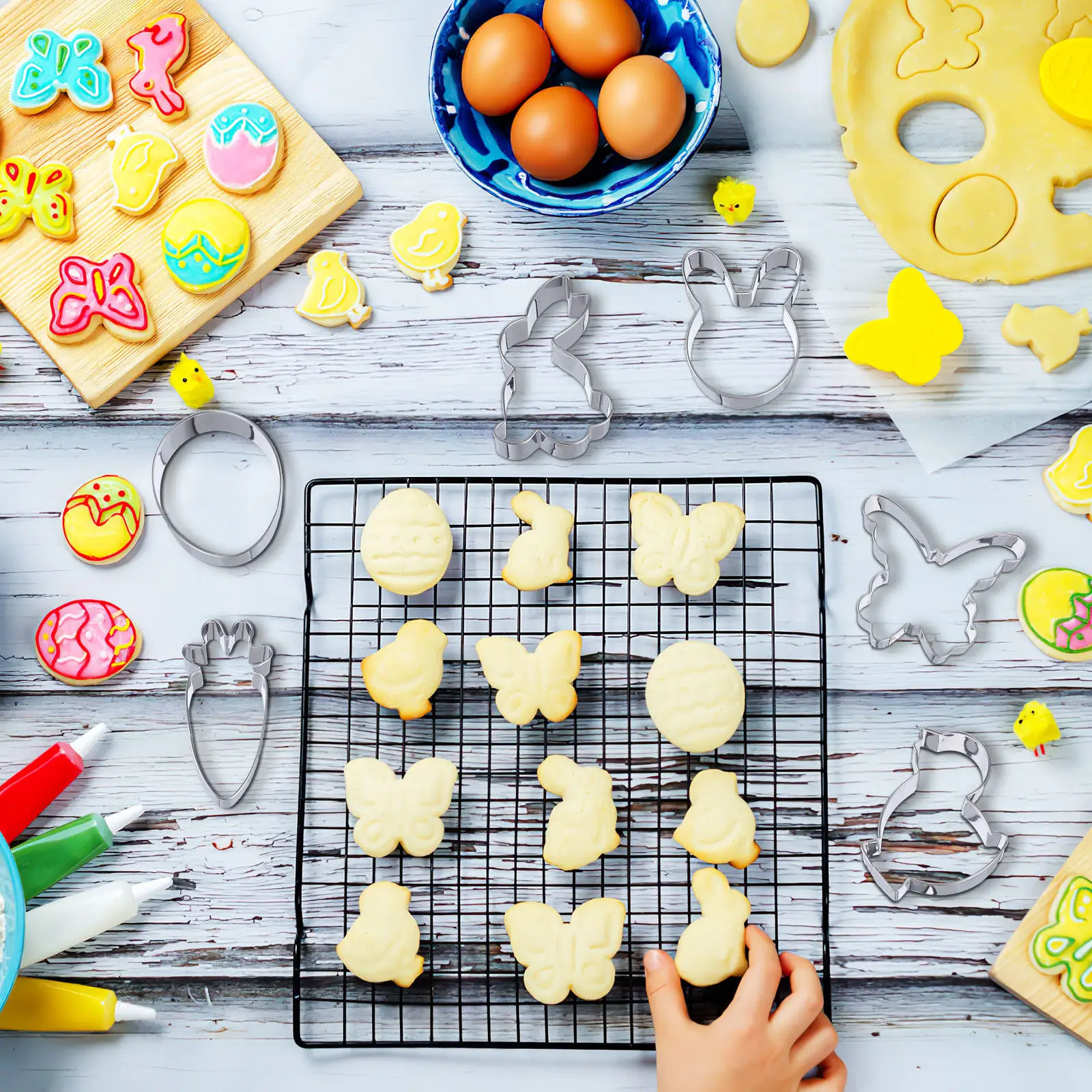 1Set Cookie Cutters Variety Pack Stainless Steel Easter Rabbit Animal Baking Molds Cute Festival Biscuit Mold Party Cookie
