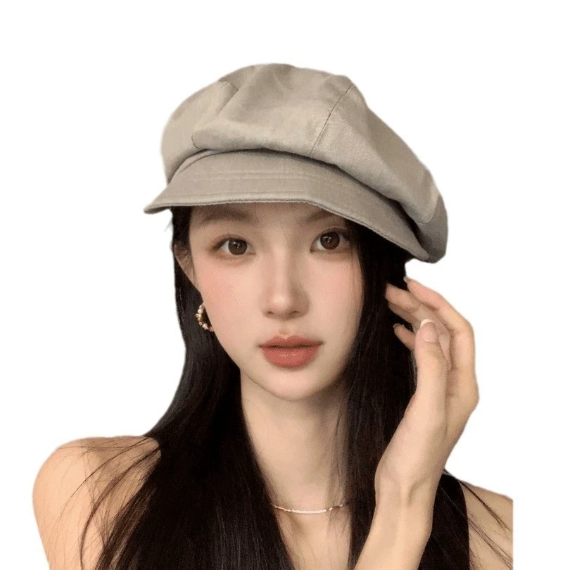Vintage Solid Color Octagonal Caps for Women Multiple Wearing Beret with Brim Painter's Hat Vintage Newsboy Hat
