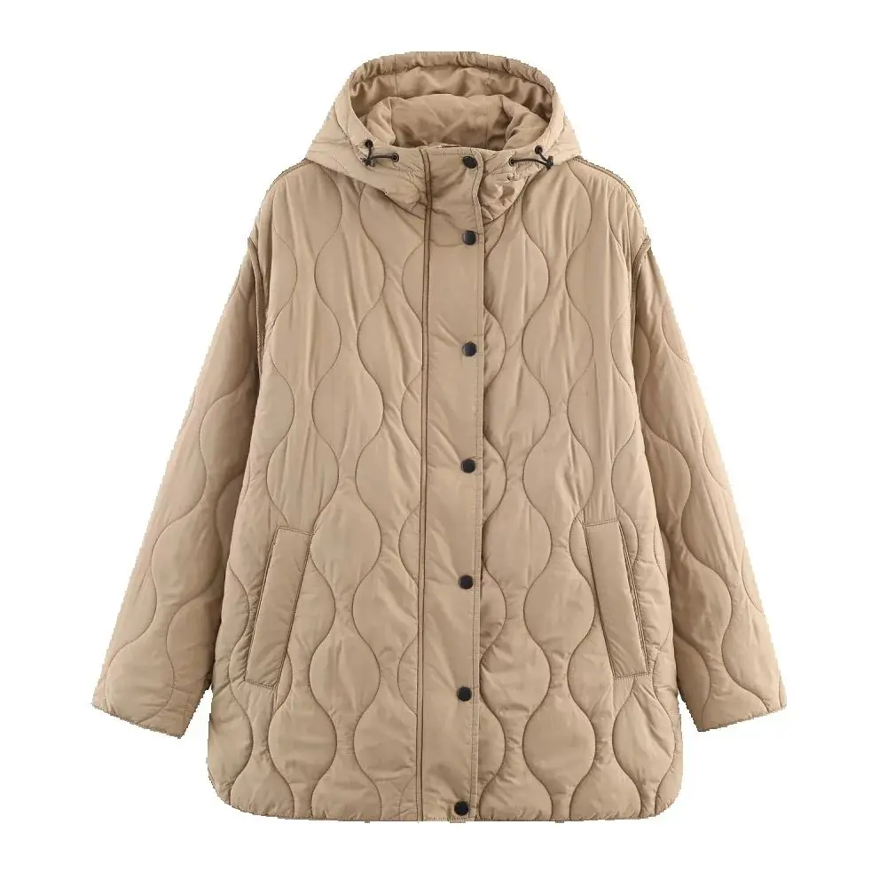 

Women's Waterproof Loose Coat Hooded Long Sleeve Button Zipper Pocket Autumn/Winter New Warm Cotton Jacket