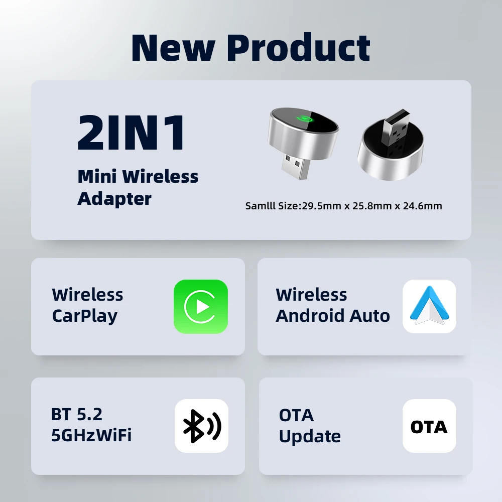 EKIY Car Ai Box Adapter New Style Wireless Carplay Adapter 2 in 1 Wireless Carplay Android Auto Plug and Play Car Dongle