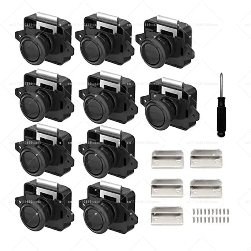 Pack Of 10 Metal Push Button Locks Black Furniture Cabinet Door Security Locks Home Hardware Accessories