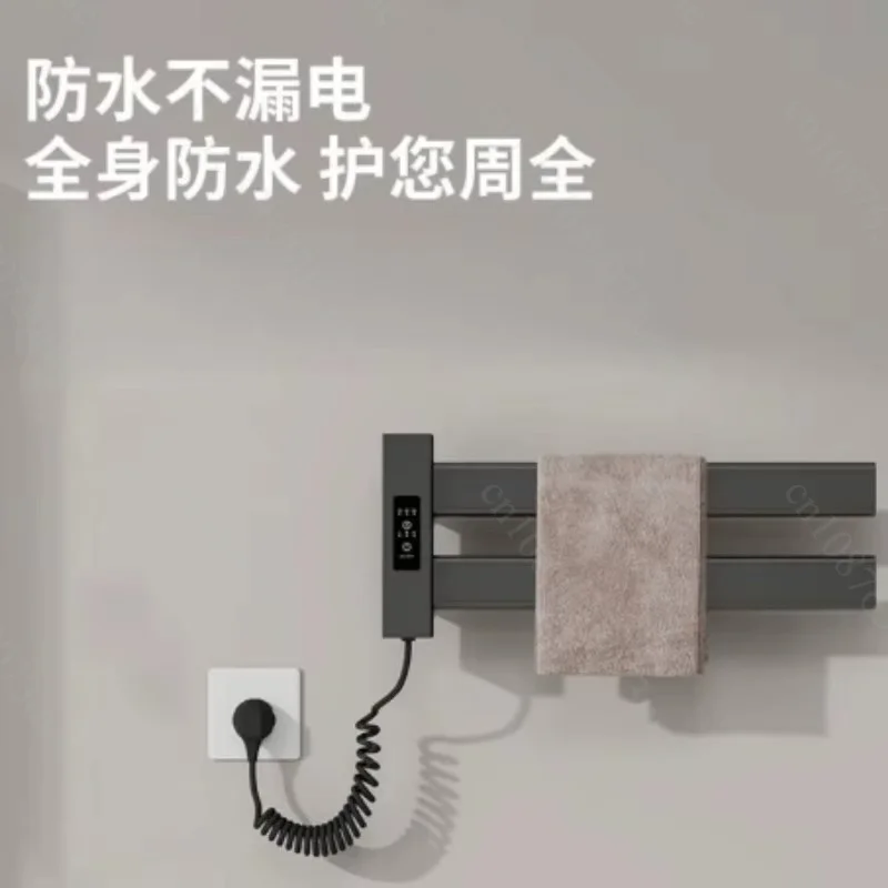 Space Aluminum Electric Towel Warmer Foldable Constant Temperature Heating Rack No Drill for Smart Bathroom