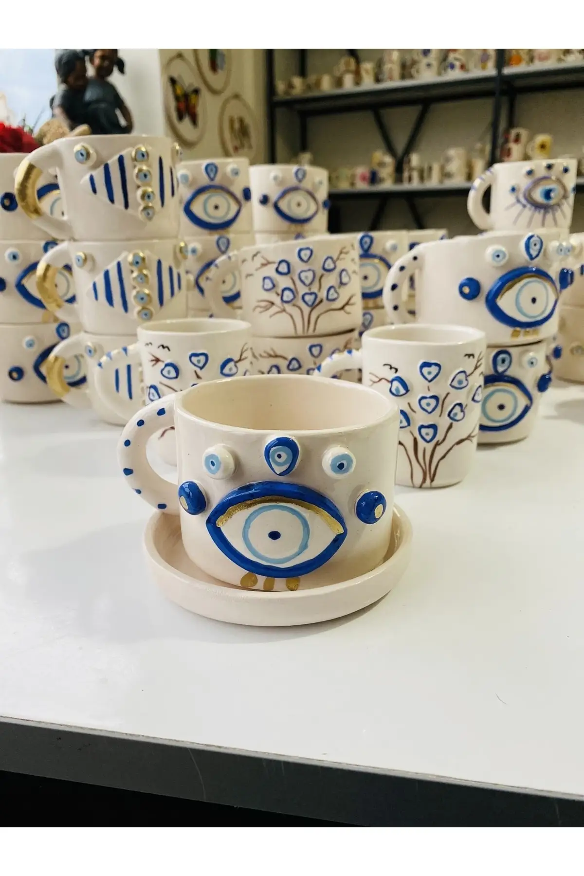 DOLBOVI evil eye handmade hand painting ceramic cup