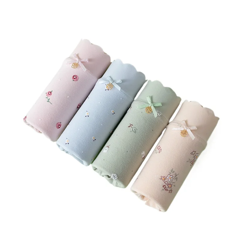 

4 шт., женское нижнее белье из чистого хлопка, женское нижнее белье из хлопка с принтом, бесшовные женские трусики со средней талией Нижнее Бельё Женское