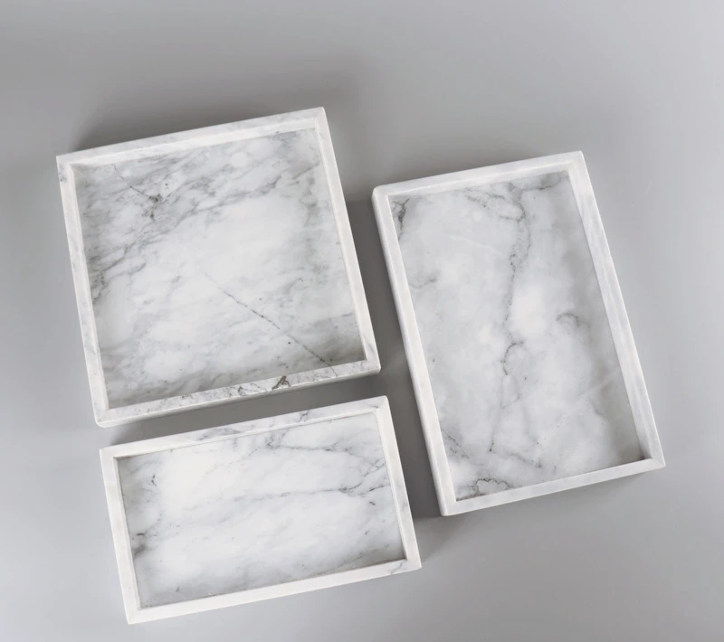 Hotel model room bathroom tray cake tray home cosmetics cloud white splicing natural marble stone square tray