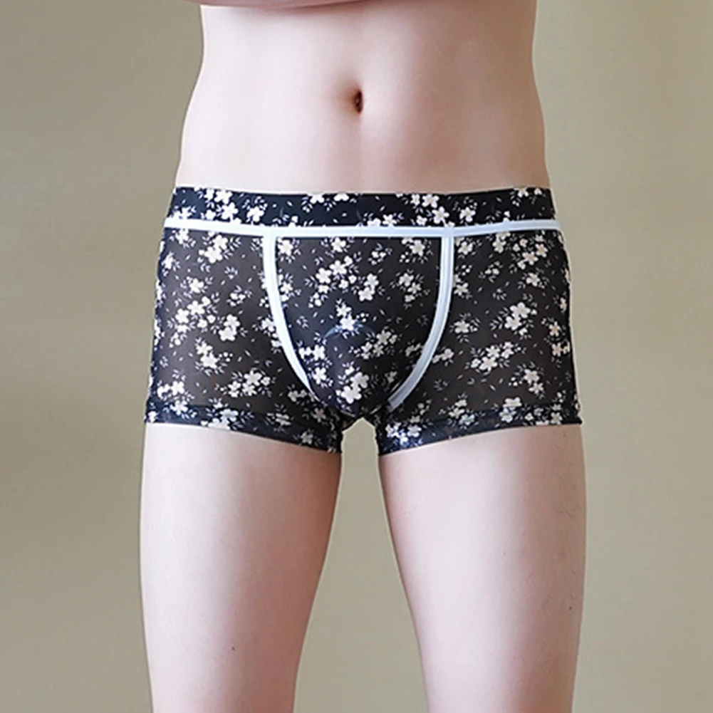 남성용 섹시한 음낭 벌지 복서 브리프, 메쉬 시스루 언더팬츠 반바지, U 볼록 파우치 속옷, 통기성 팬티