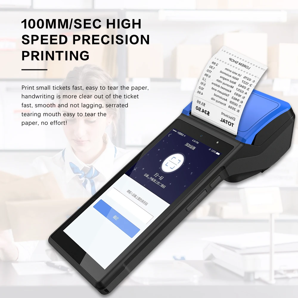 Handheld Android PDA Mini PC Pos Terminal Receipt Bill Thermal Printer Machine All in one with Camera Barcode Reader