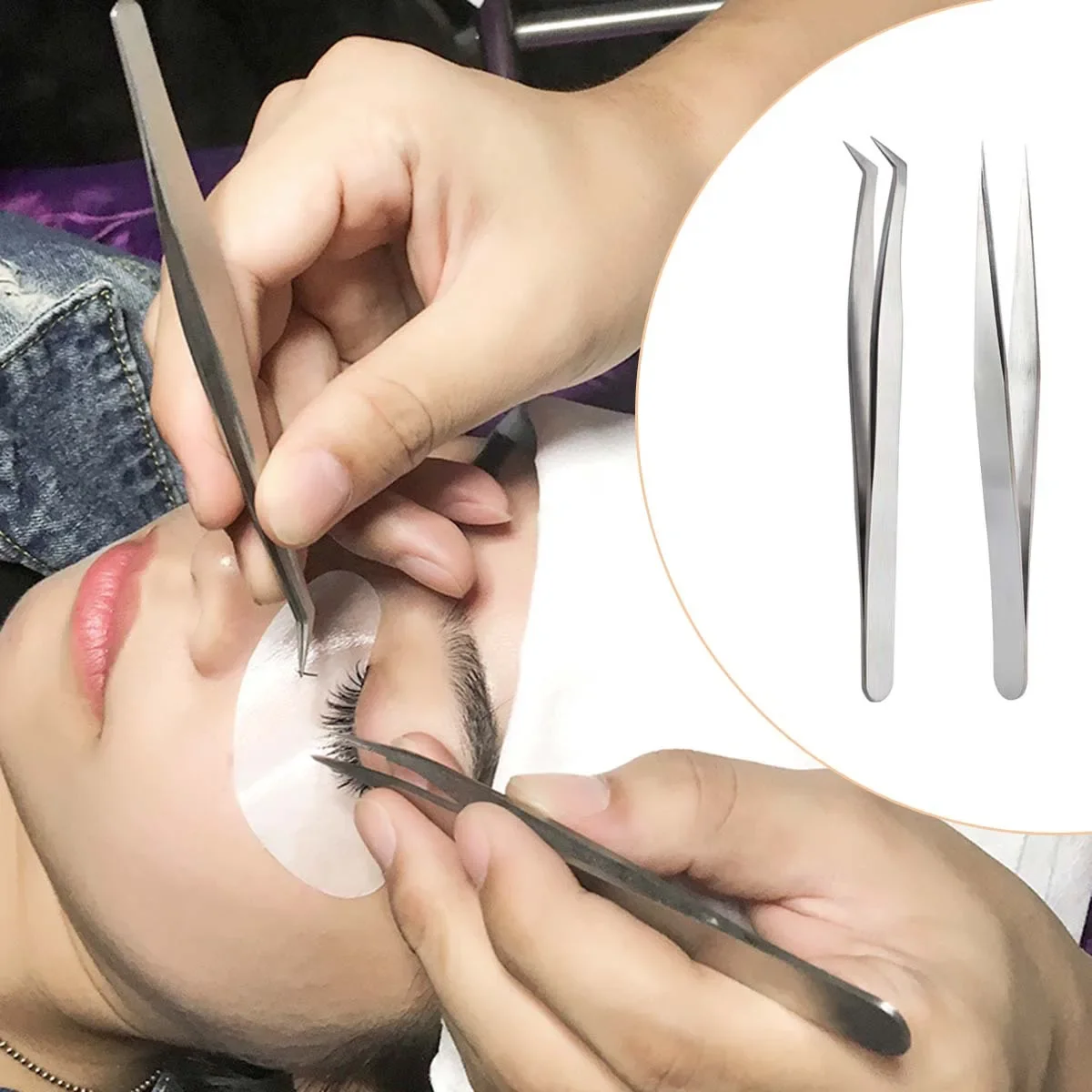 Pinzette per ciglia finte per innesto Clip a forma di 7 in acciaio inossidabile Leggero ad alta precisione per servizio fotografico Notte di nozze fuori