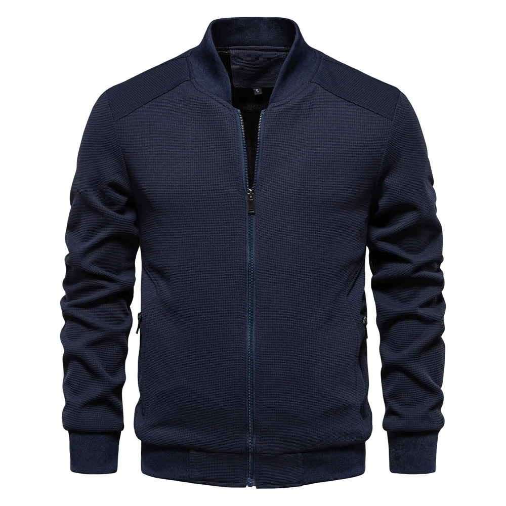 AIOPESON Mens Waffle Fleece Lined Bomber Jacket Autumn Winter Warm Casual Zipper Pocket Outwear Jackets and Coats for Men