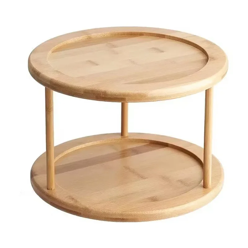 2 Tier Bamboo Rotating Spice Rack 360 Degree Lazy Susan Organizer Portable Space Saving Storage for Kitchen Countertop Pantry
