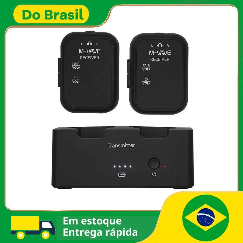 m-vave-sws12-24g-wireless-earphone-monitor-system-with-audio-cable-rechargeable-transmitter-2-receivers-with-volume-button