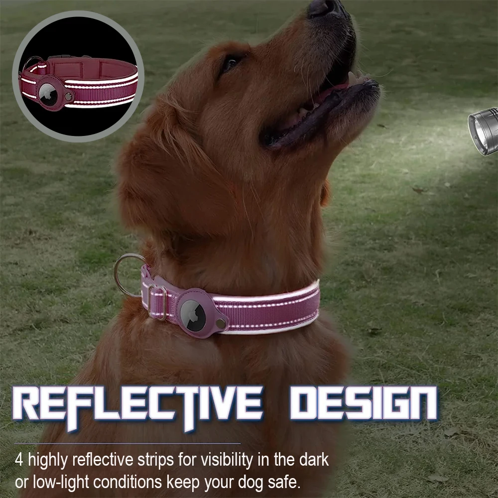 Reflective AirTag Dog Collar, Padded Apple Air Tag Dog Collar, Dog Collar with AirTag Holder Case, AirTag Accessories