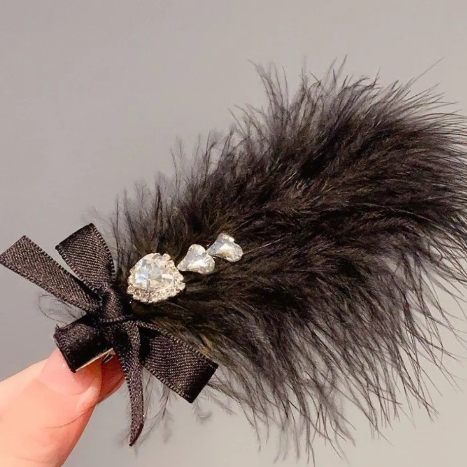 Hair Clip White Zircon Feather Bow Elegant Crystal Shiny Premium Versatile for Wedding Party Casual Daily Decoration