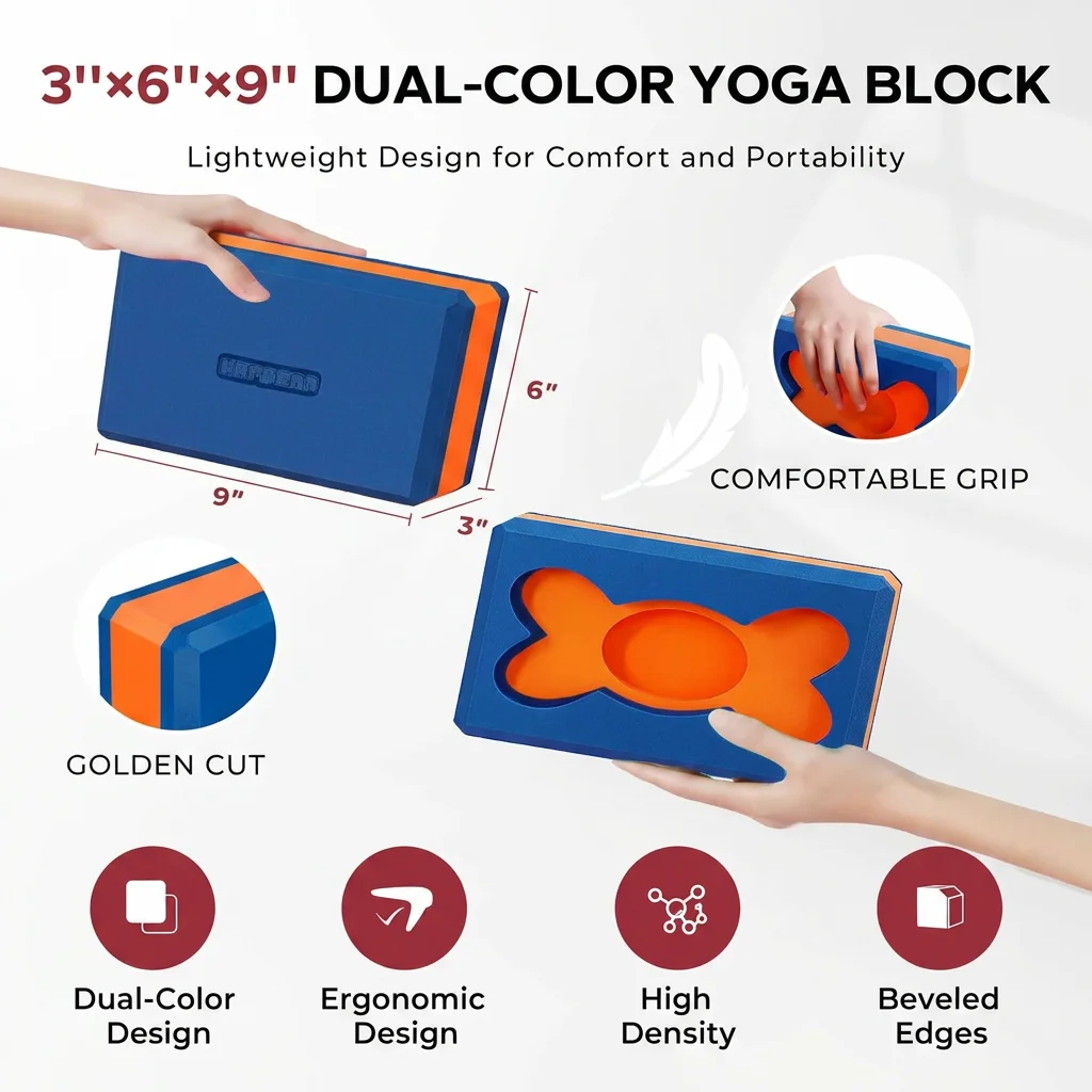 HAPBEAR  Yoga Blocks - Made from High-Density Foam, Lightweight, Supportive, And Odor-Free - Essential Yoga Gear for Women, Gym