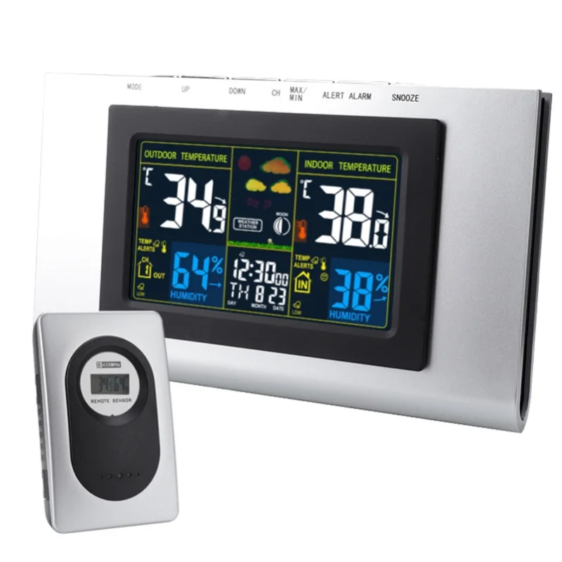 Digital Thermometer Hygrometer Weather Station Indoor Outdoor Double Screen Multifunctional Clock For Baby Room Bedroom Kitchen