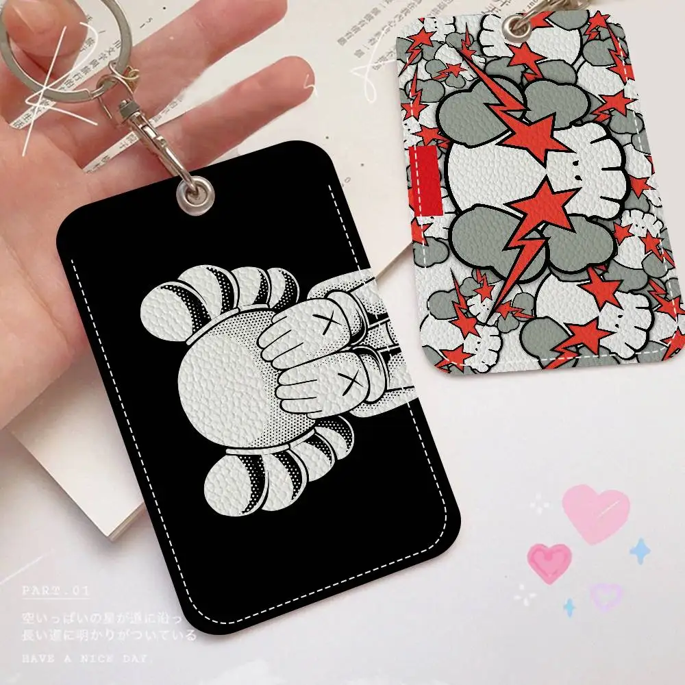 Fashion K-Kaws PU Soft Leather Rectangular Key Card Holder Induction Elevator Protection Cover Youth Faion Accory