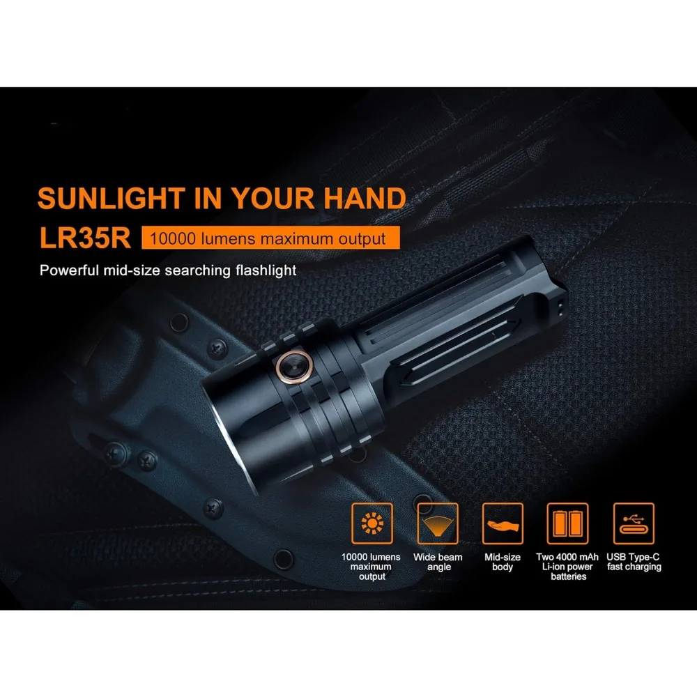 Super bright rechargeable flashlight, 10000 lumens long cast and high lumens with battery and organizer