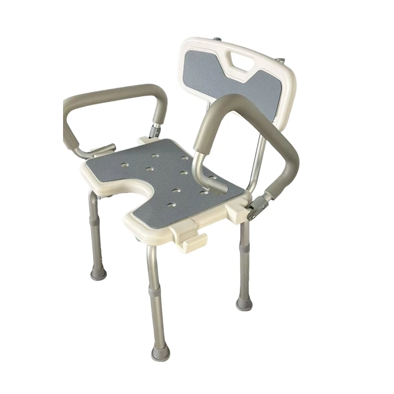 Shower Chair Aluminum for Assist Elderly and Disabled Blue White Height Adjustable Bathroom Portable