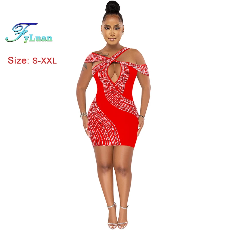 2025 Elegant Sexy Women Backless Bodycon Mini Dress Hot Rhinestones Crystal Cross Bandage Diamonds Dresses Evening Prom Clothes