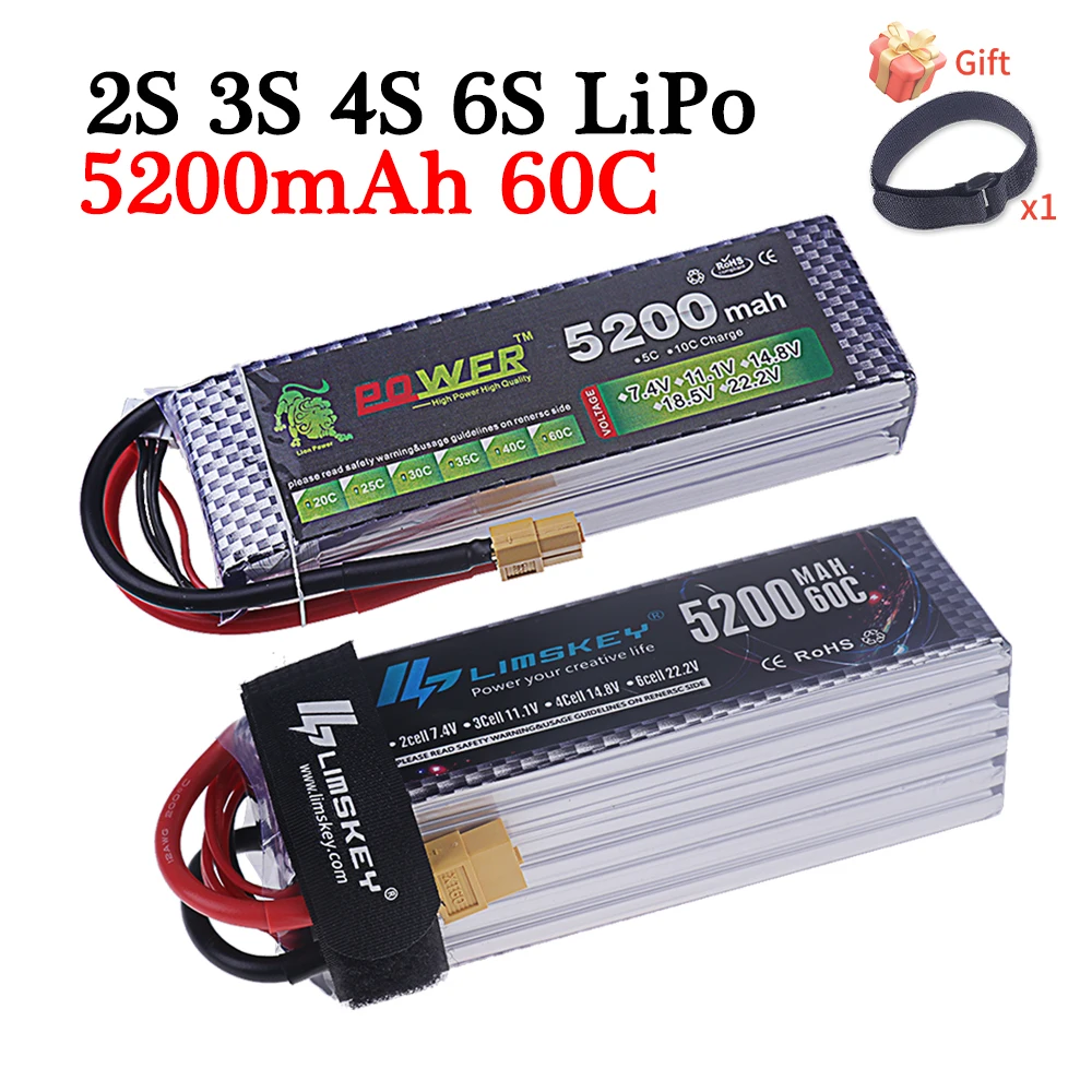 2S/3S/4S/6S 7.4v 11.1v 14.8v 22.2v 5200mah Lipo Battery 45C 60C RC Toys Car Truck Boats Drone Helicopter Parts With XT60 T Deans