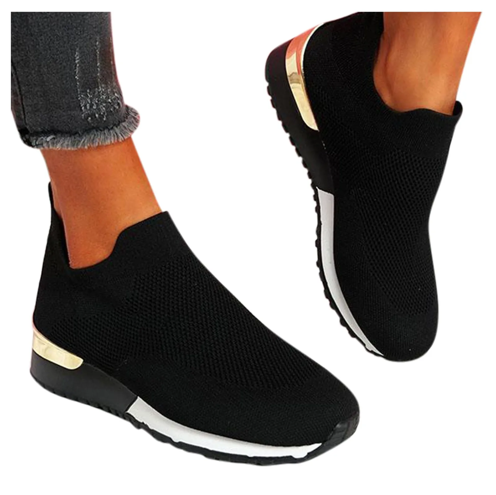 2024 New Mesh Socks Shoes Women Breathable Platform Causal Sneakers Breathable Sport Shoes Ladies Max Cushioning Wide Sneaker