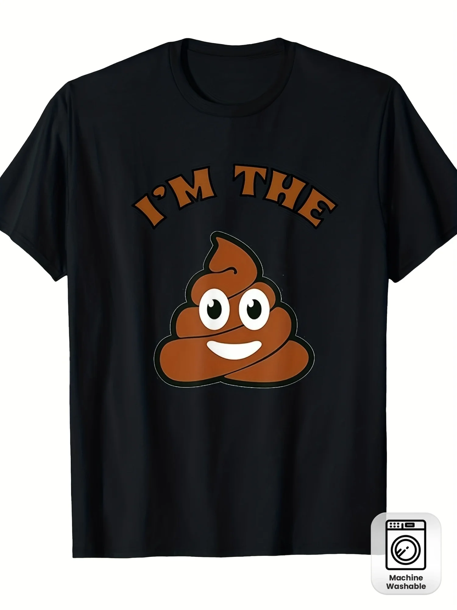 This Trendy T-Shirt Features a Poop Emoticon Design, Made from 100% Breathable. It Has a Crew Neck And a Regular Fit, Perfect for Summer Outings And Festivals, And Is Machine Washable for Easy Care