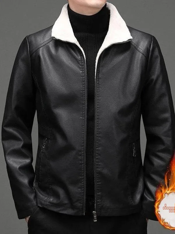 

Мужская кожаная куртка с утепленной флисовой подкладкой, свободного кроя, с воротником-стойкой, повседневная теплая зимняя куртка с длинными рукавами, модный городской стиль