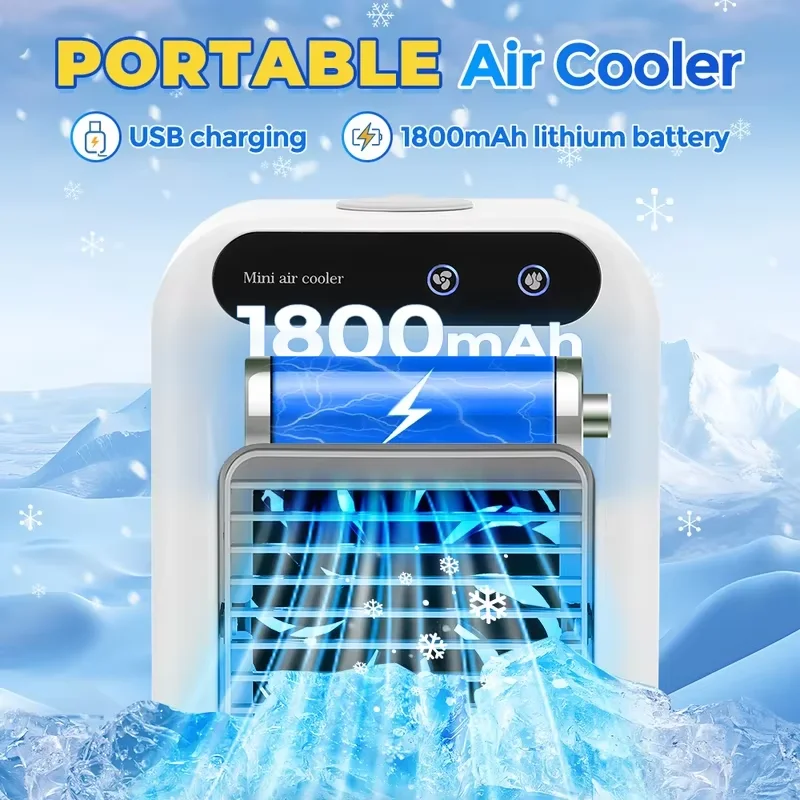 Portable Air Conditioner Cooler Mini Humidifier Car Fan Personal Cooling Fan Rechargeable Summer Ventilation Compact Air Cooler