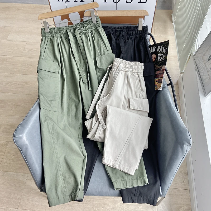 

Американские повседневные дышащие хлопковые брюки прямого кроя для мужчин, модные городские летние штаны длиной 9/10.