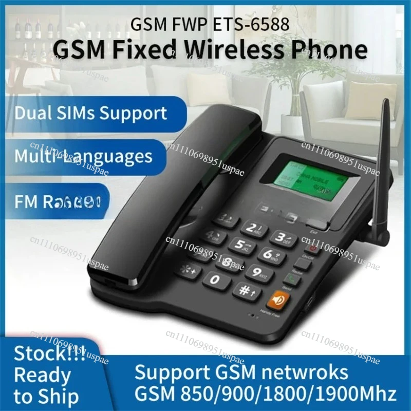 Cordless Phone Desktop Telephone SIM Card 2G Fixed Wireless Phone with Antenna Radio Alarm Clock Function for House Home Call