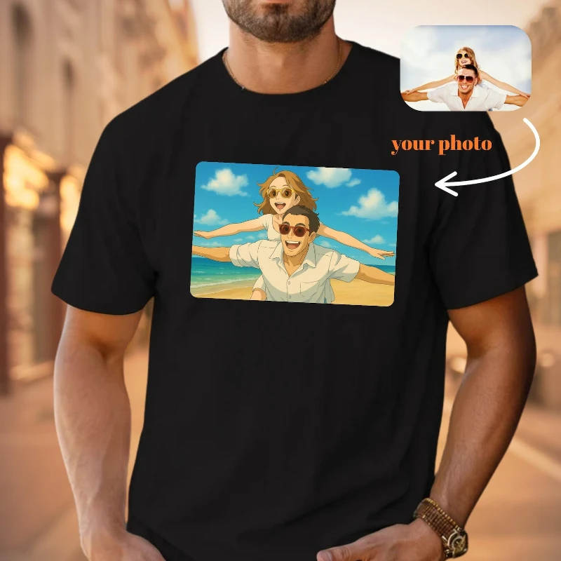 Custom Photo shirts kids family Cartoon T-shirt Personalized Couple Photo Cartoon Tee Custom Text Gift  Lover Customized Tee