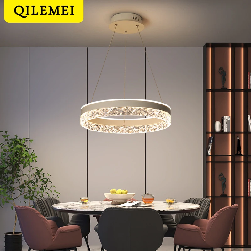 minimalista moderno lustre led sala de estar quarto iluminacao domestica aneis de cristal montado no teto luz lampada pendurada 01