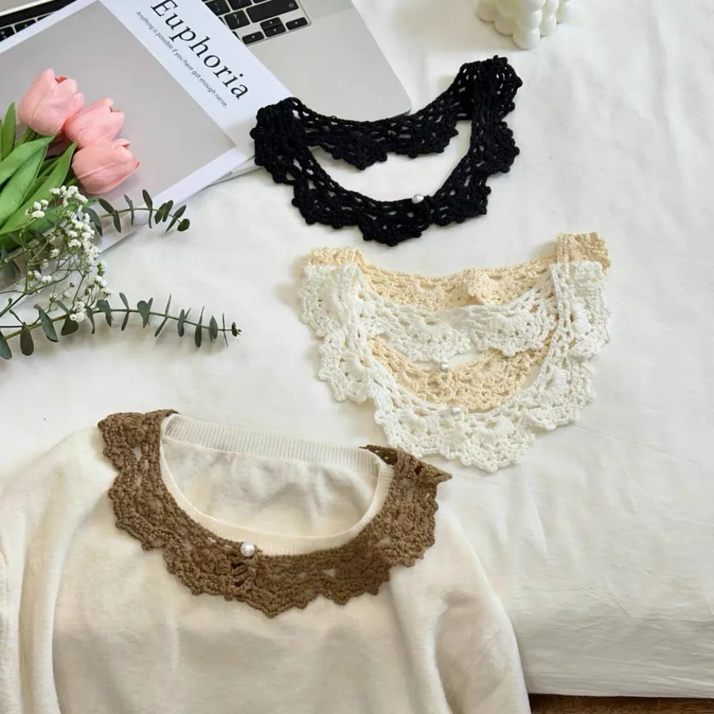 

Sweet Hollow Out Crochet Shawl Detachable Round Neck Knitted Scarves Clothes Decoration Scarf Accessories