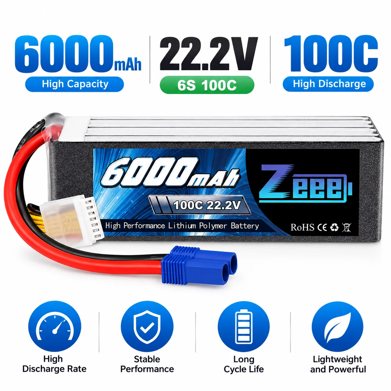6S 6000mAh Lipo Battery 22.2V 100C Softcase EC5 Connector For RC Car Airplane Helicopter FPV Quadcopter RC Model Parts