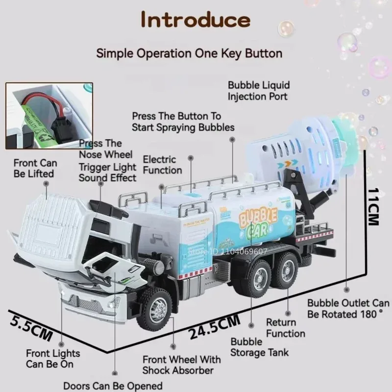 G1 Scale Electric Bubble Car Model Toys Diecast Pull Back Doors Opened Urban Engineering Vehicle Models for Birthday Presents