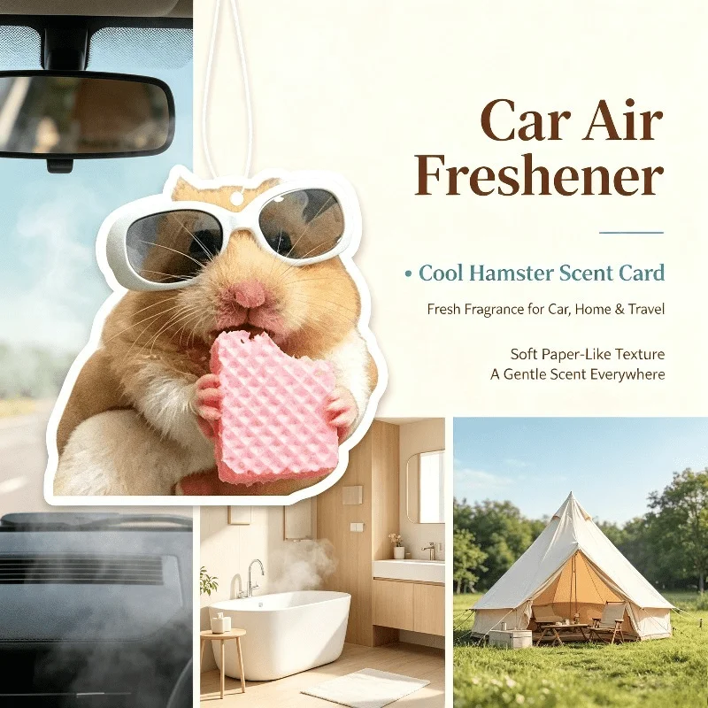 Car Air Freshener Funny Hamster Wearing Sunglasses Hanging Scent Card for Car Rearview Mirror Decor Ornament Gift