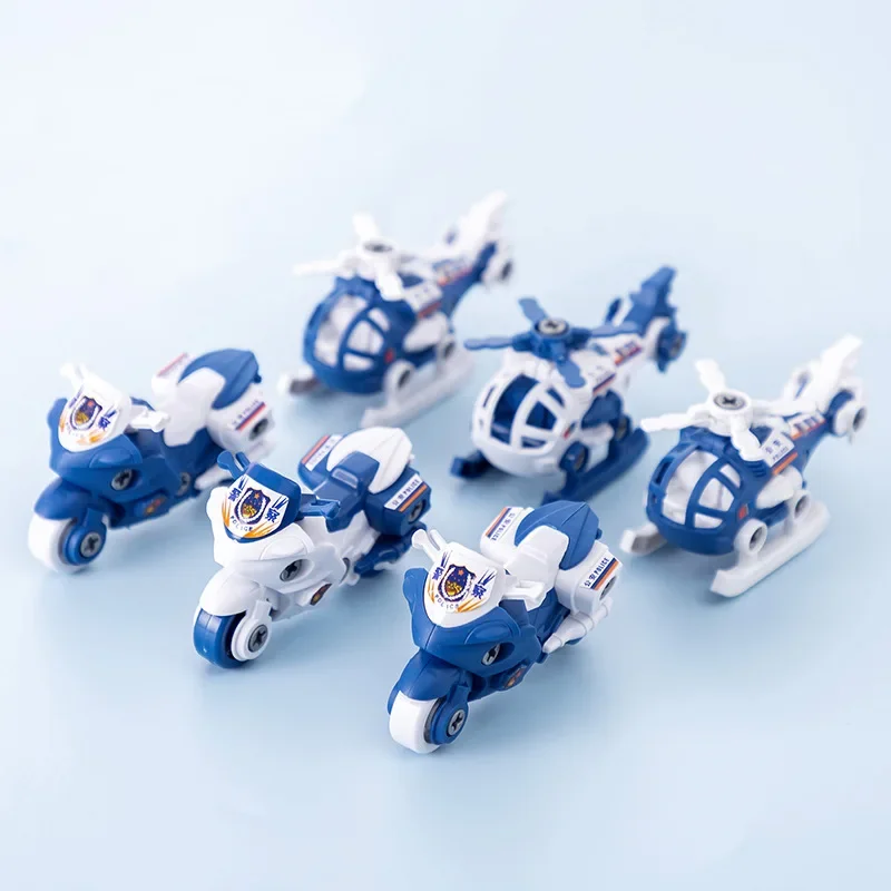 HOT SALE Children's Cartoon Assembled Motorbike Model Toys DIY Puzzle Insert Aircraft Police Car Kids Educational Toys Gifts