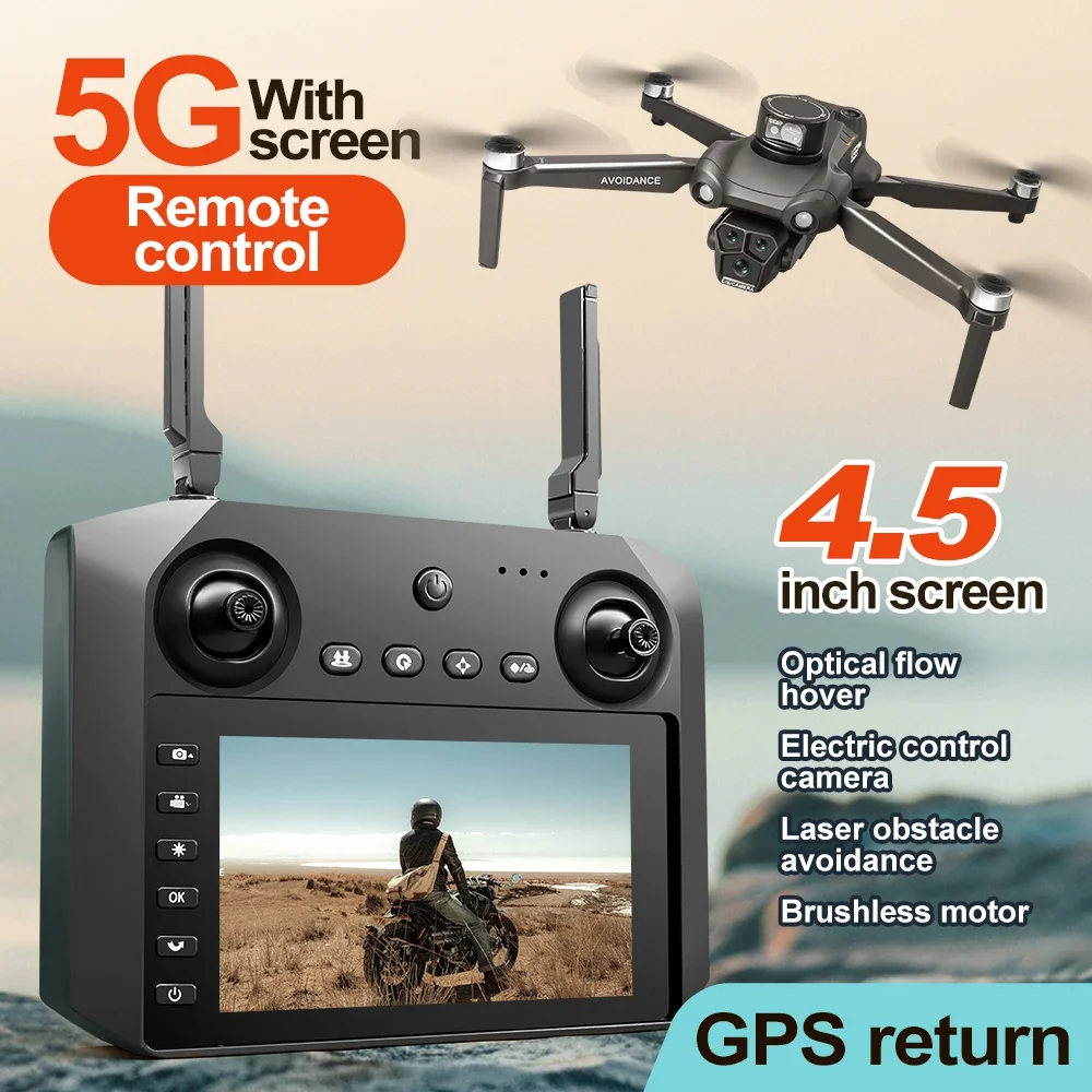 U33MAX RC Drone Screen Gps 4K Professinal with Wide Angle Triple HD Camera Foldable RC Helicopter Brushless Motor WIFI FPV Drone