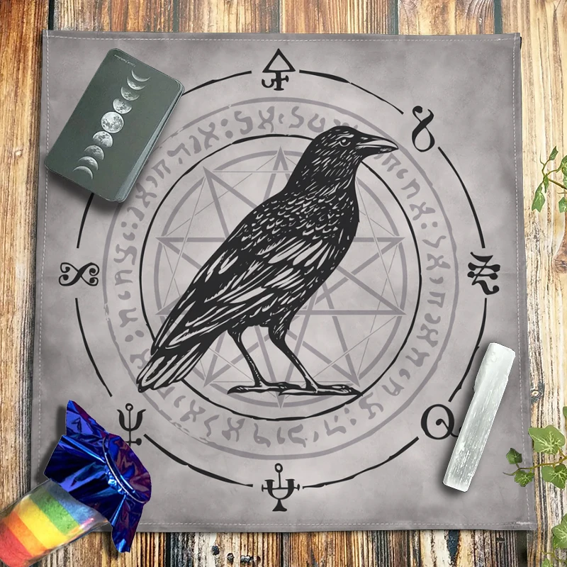 Altar Cloth Pagan Spirituality Witchcraft Astrology Oracle Card Mat Crow Dragonfly Butterfly Magical Runes Tarot Tablecloth