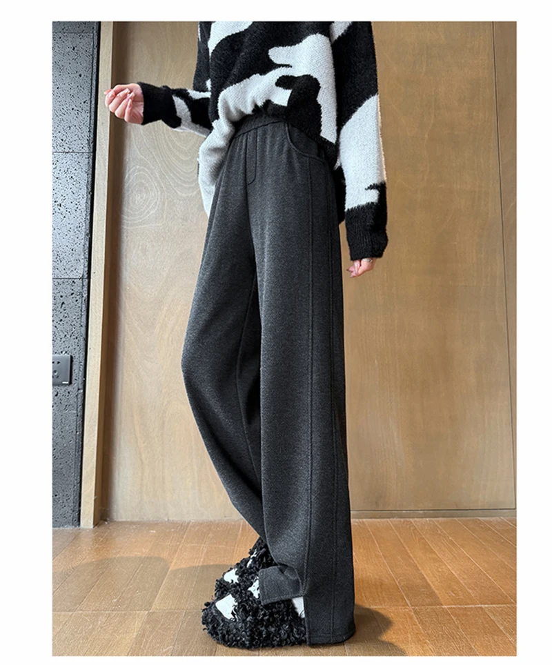 Kunstwollhose mit weitem Bein für Damen, modische elegante Baggy-Hose, Herbst-Winter-Bürohose für Damen, koreanische High-Waist-Straight-Hose, neu – Detail 17