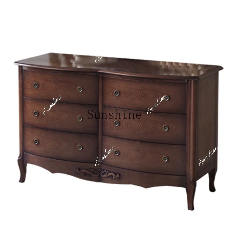 American country retro classic solid wood bucket cabinet, bedroom six-bucket cabinet, drawer side cabinet  FT