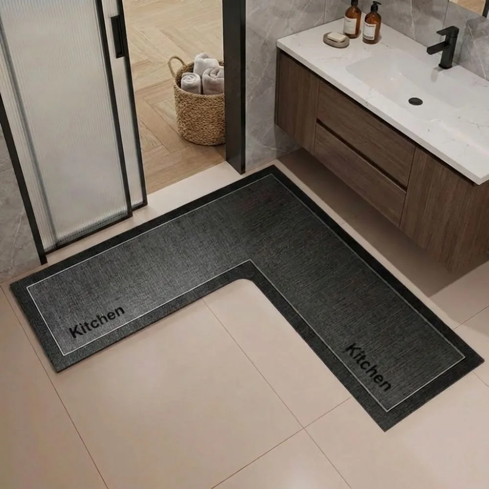 L-Shaped Kitchen Rug Anti-slip Water Absorbent Bathroom Mat Stain-resistant Washable Kitchen Corner Carpet For Home Corner