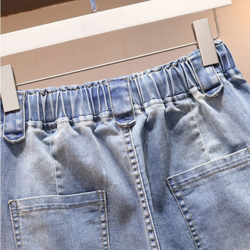 Women Fashion High Waist Baggy Jeans Pants Korean Streetwear Calf-Length Denim Capris Pants Summer Breeches  4XL