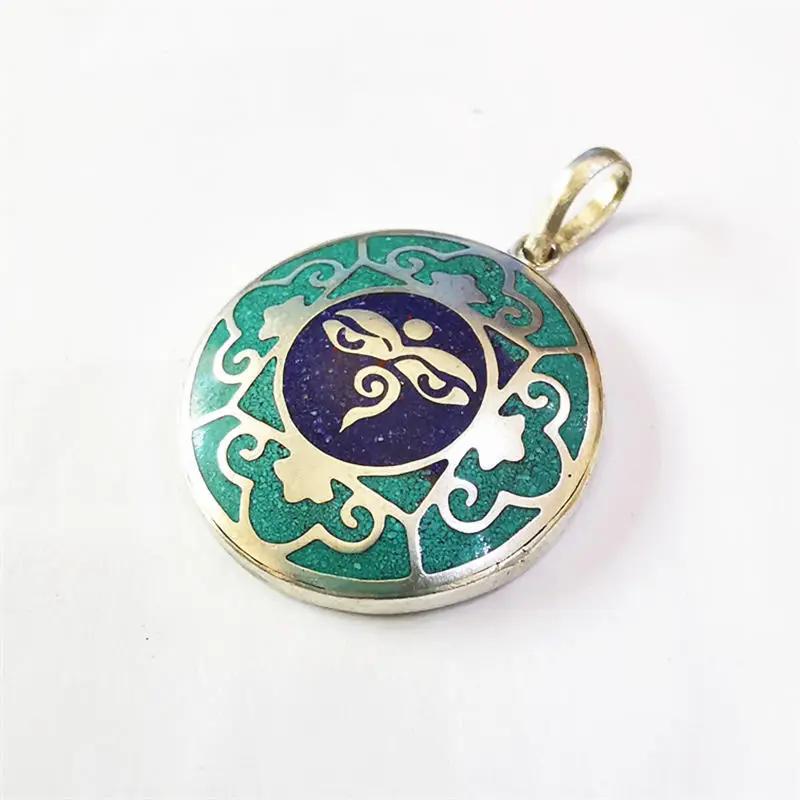 Tibetan White Metal Copper Mandala Amulet Pendants OM Buddha Eye Nepal hand jewelry TBP742